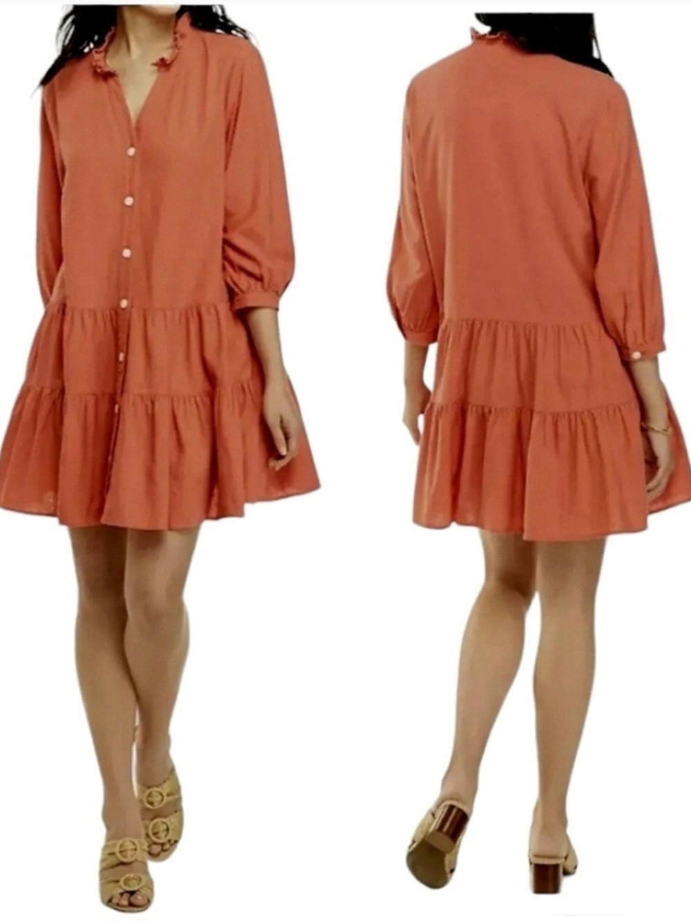 Tommy Hilfiger Puff Sleeve Linen Shirt Dress Sz M